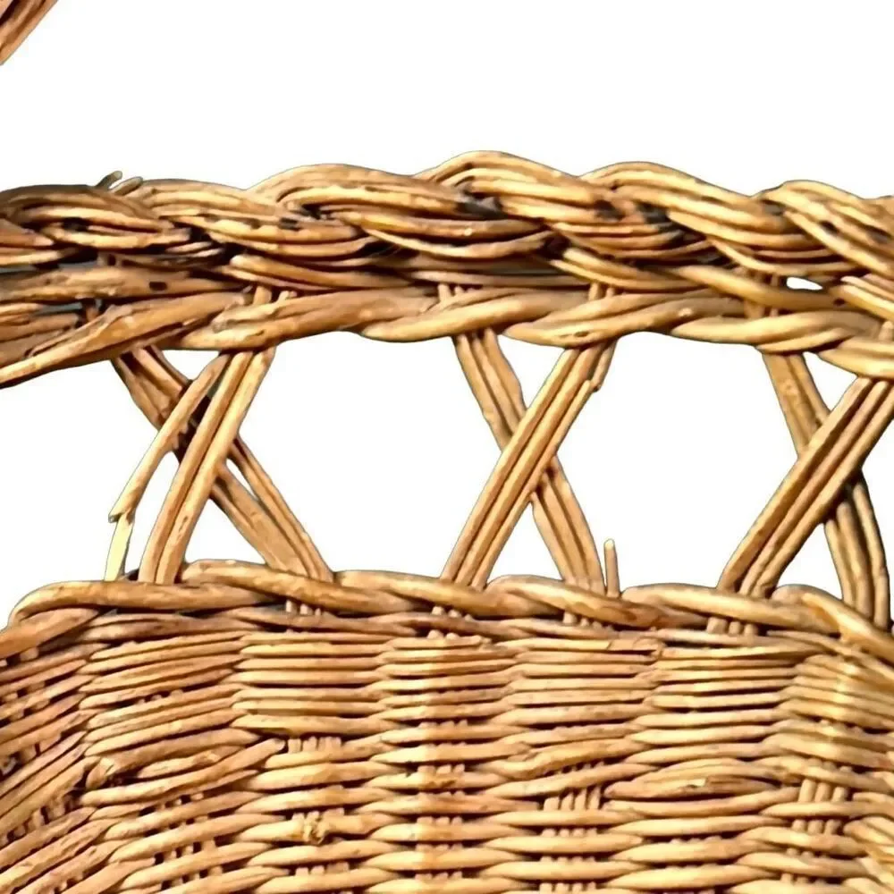 Vintage Mexico Bird Feather Folk Art Painted Wicker Basket Wall Decor 12